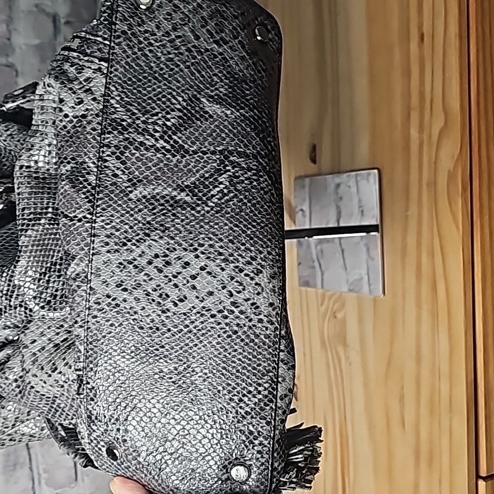 Cole Haan Gray Snake-Embossed Tote with Top Handles - Picture 6 of 13